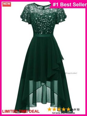 Sequin Lace Hi-Low Flutter Sleeve Formal Bridesmaid Dress